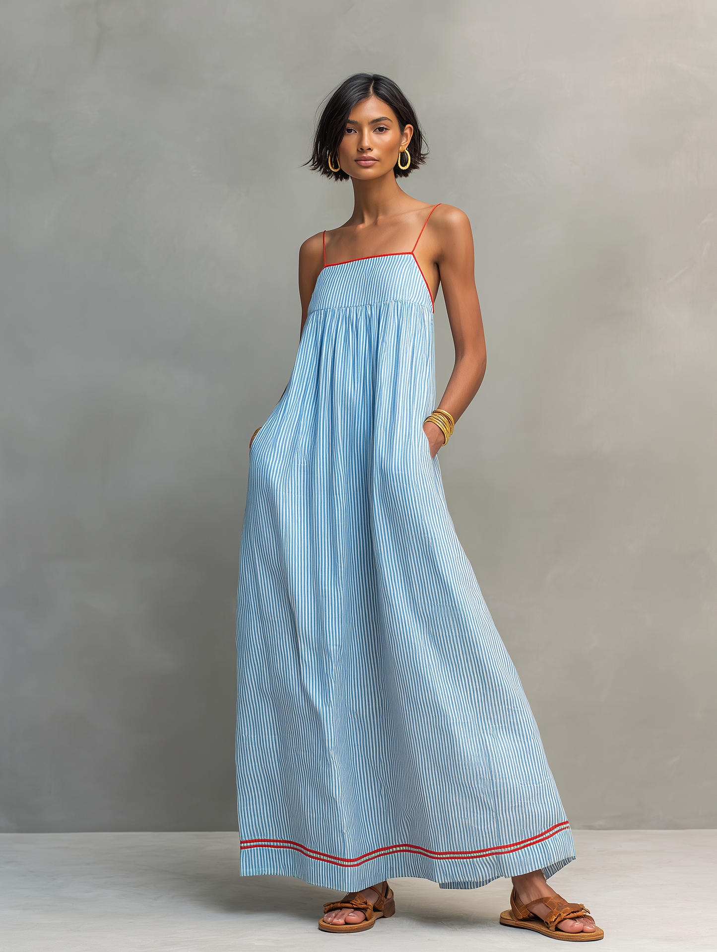 Vestido largo de rayas con tirantes finos