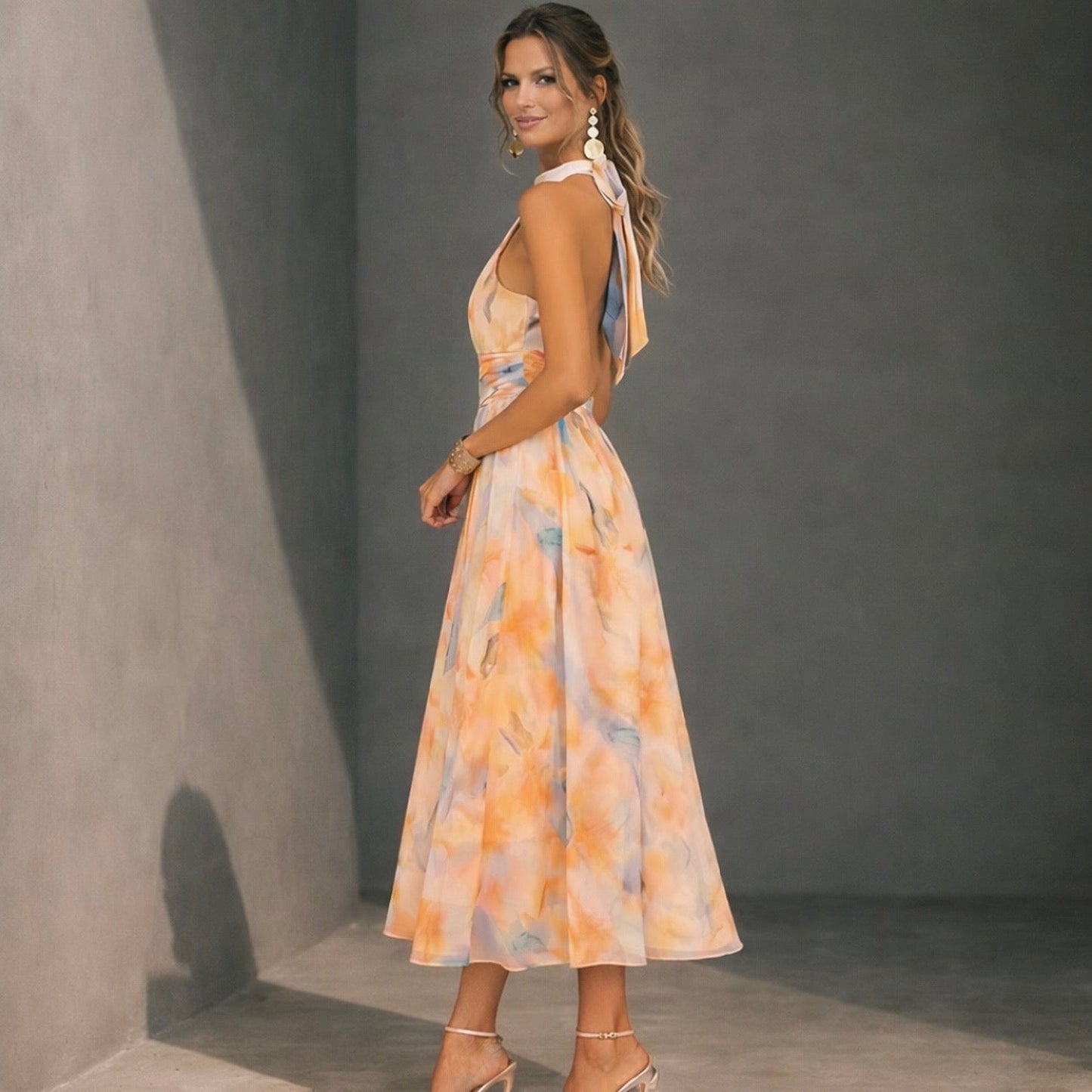 Vestido con cuello y estampado acuarela
