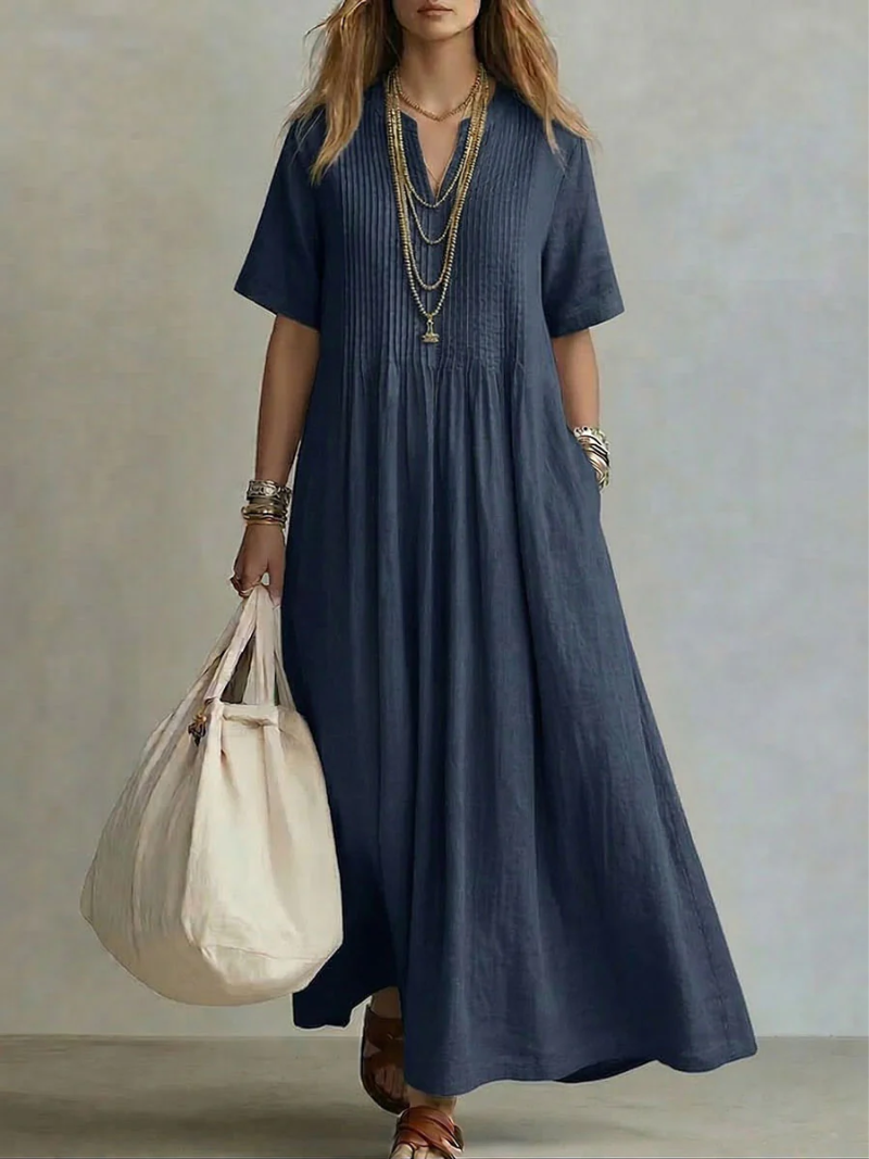 Vestido largo fluido con pliegues