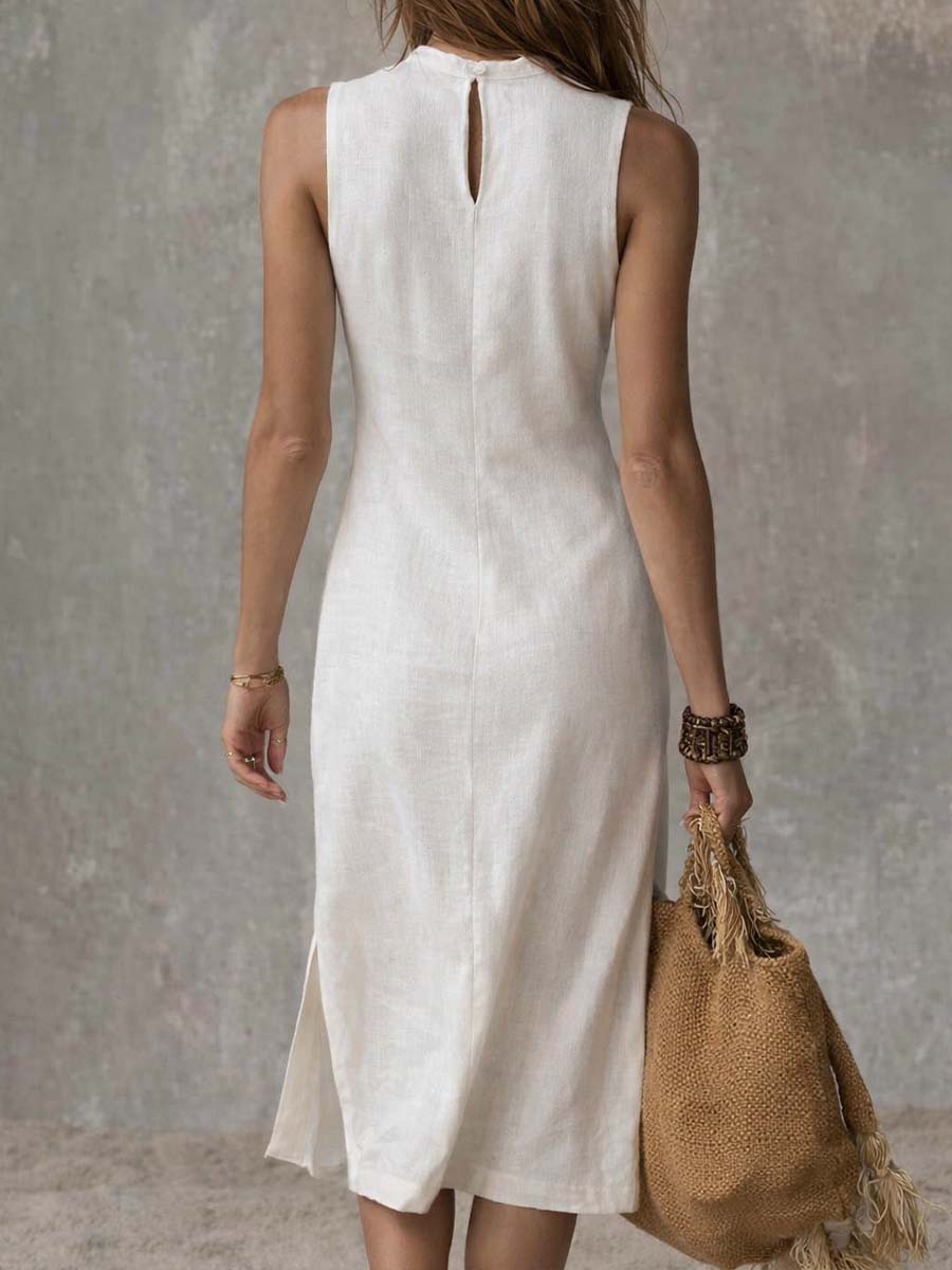 Vestido midi de lino con abertura elegante