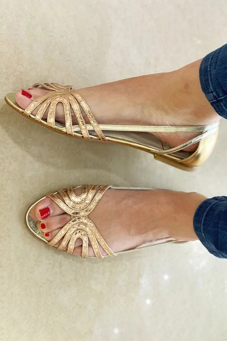 Sandalias Doradas Elegantes Punta Abierta