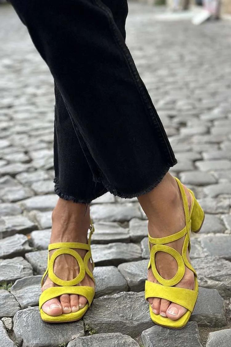 Caliope - Tacones con Punta Cuadrada y Corte Redondo para Verano