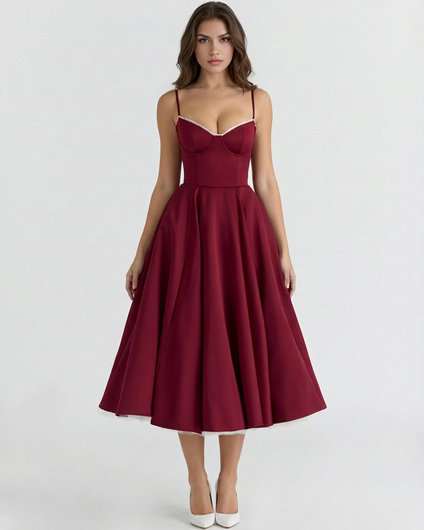 Vestido Midi Tul con Escote Corazón
