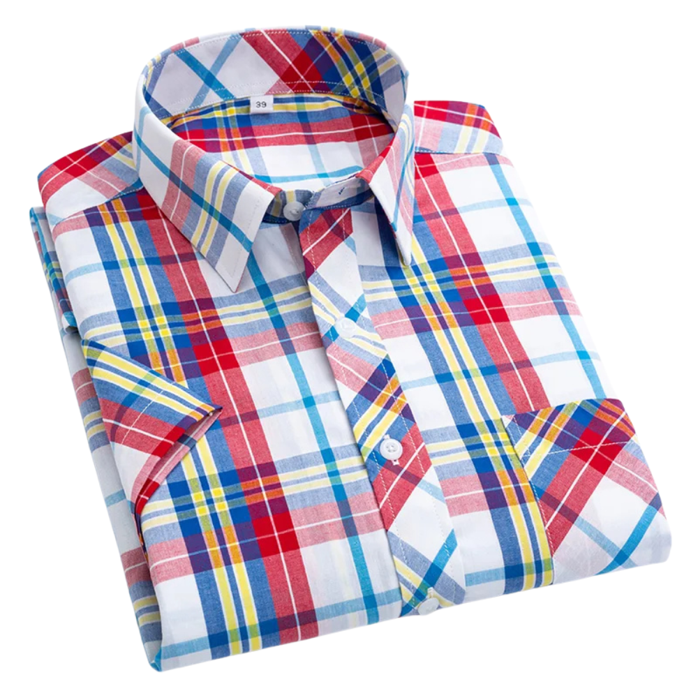 Camisa de algodón de manga corta a cuadros