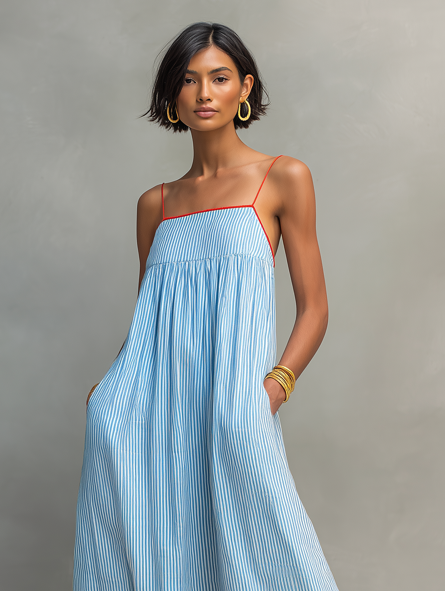 Vestido largo de rayas con tirantes finos
