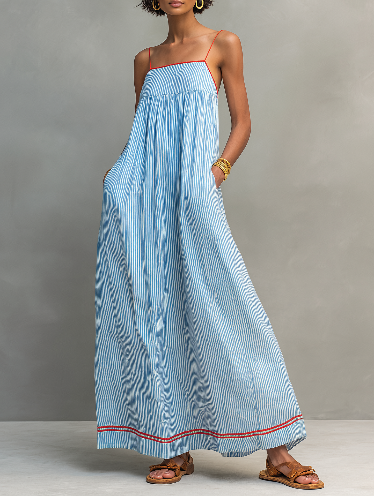 Vestido largo de rayas con tirantes finos