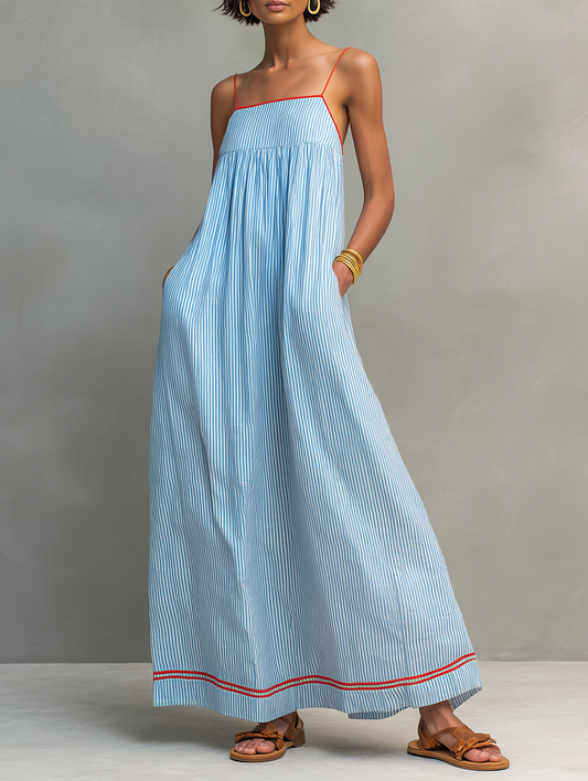 Vestido largo de rayas con tirantes finos
