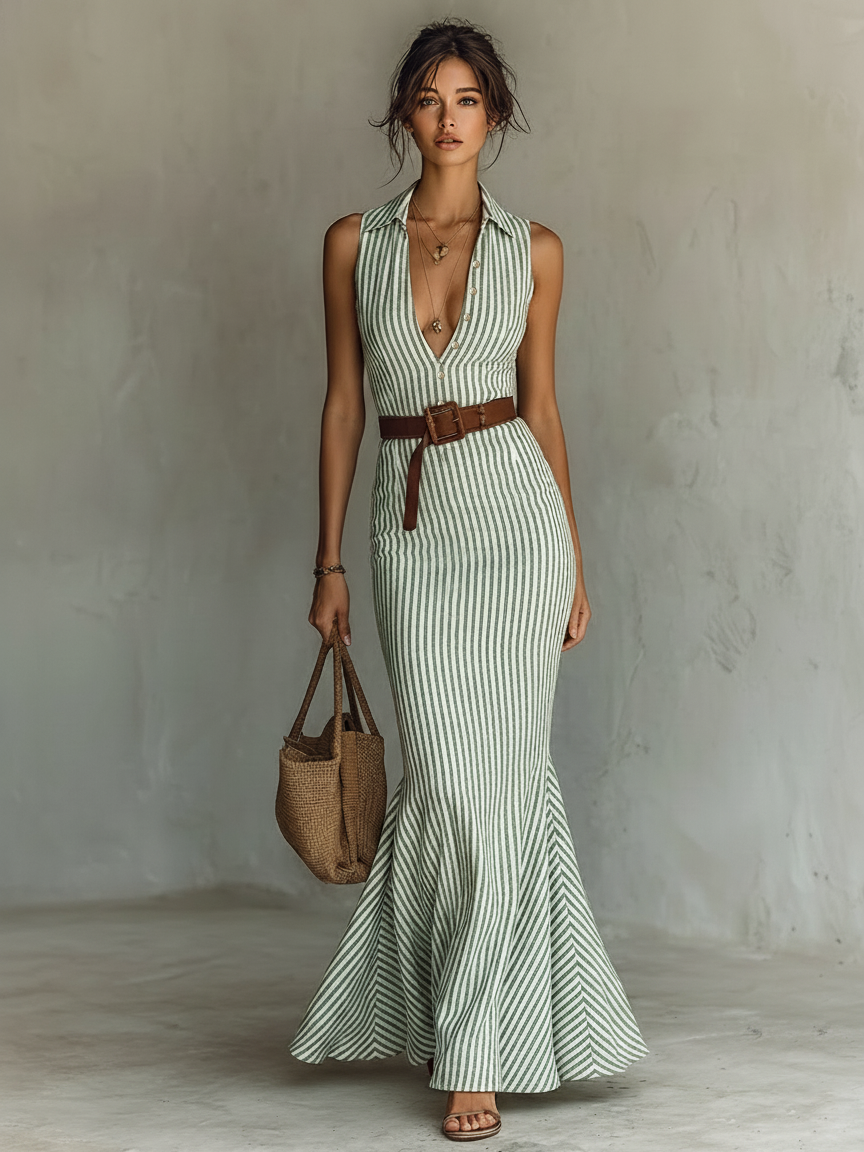 Vestido de rayas con silueta sirena