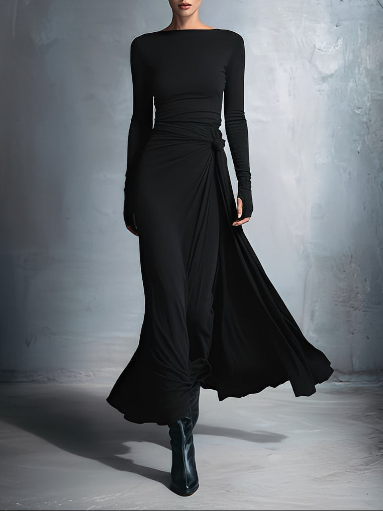 Vestido largo ajustado con nudo lateral