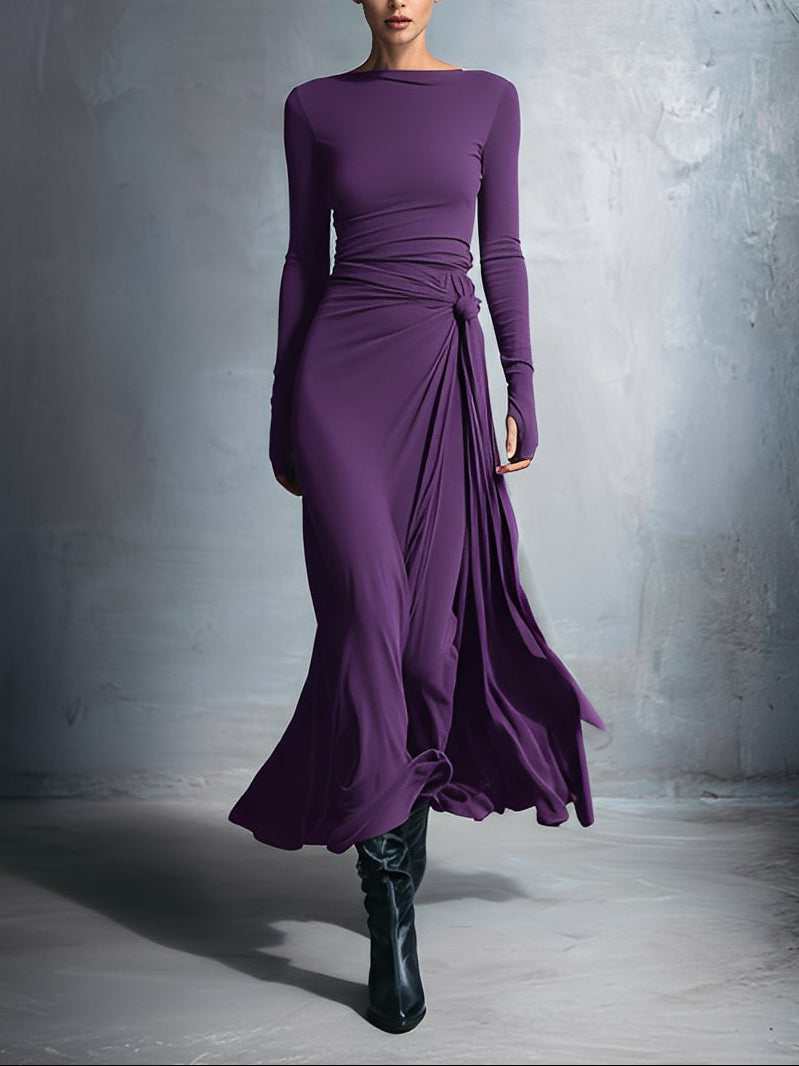 Vestido largo ajustado con nudo lateral