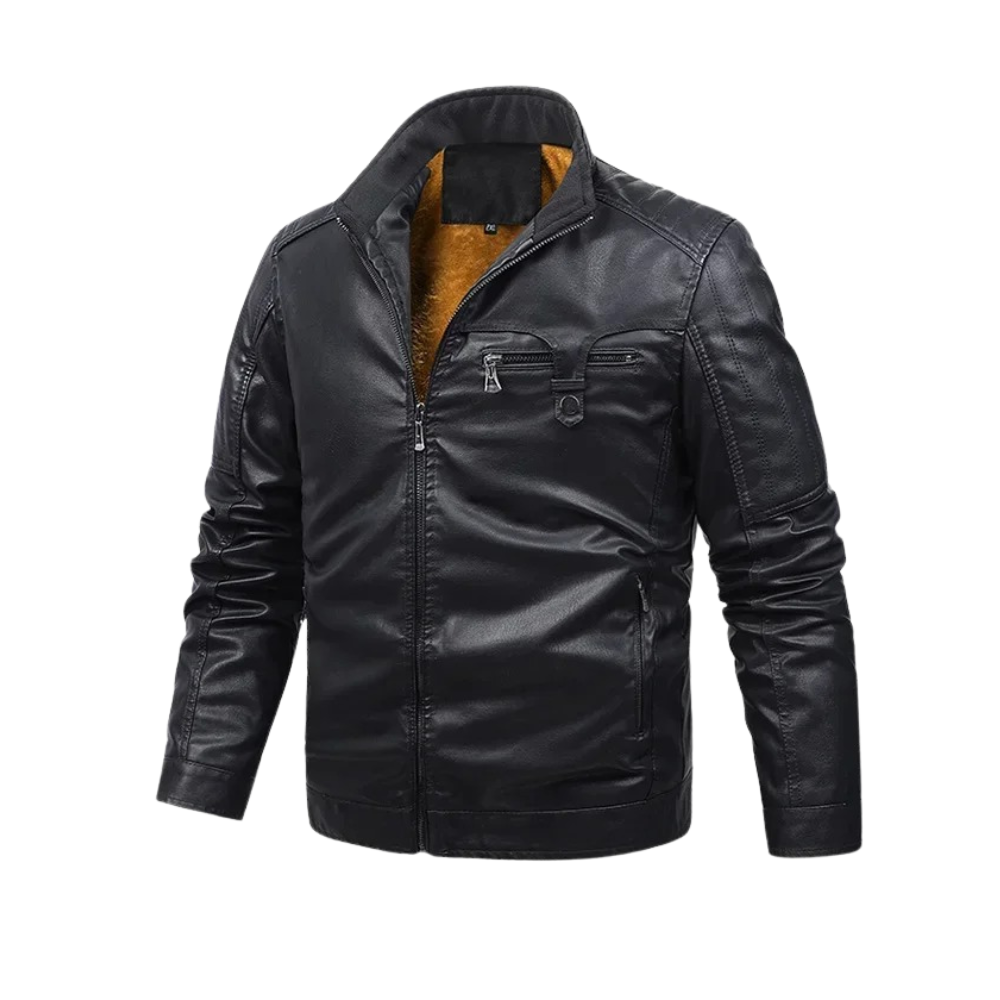 Chaqueta retro de piel con forro polar