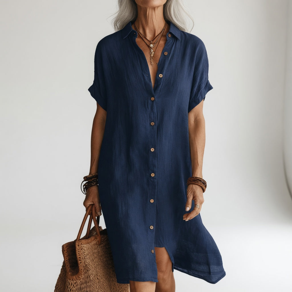 Timéa™ — Vestido camisero midi transpirable, elegancia parisina
