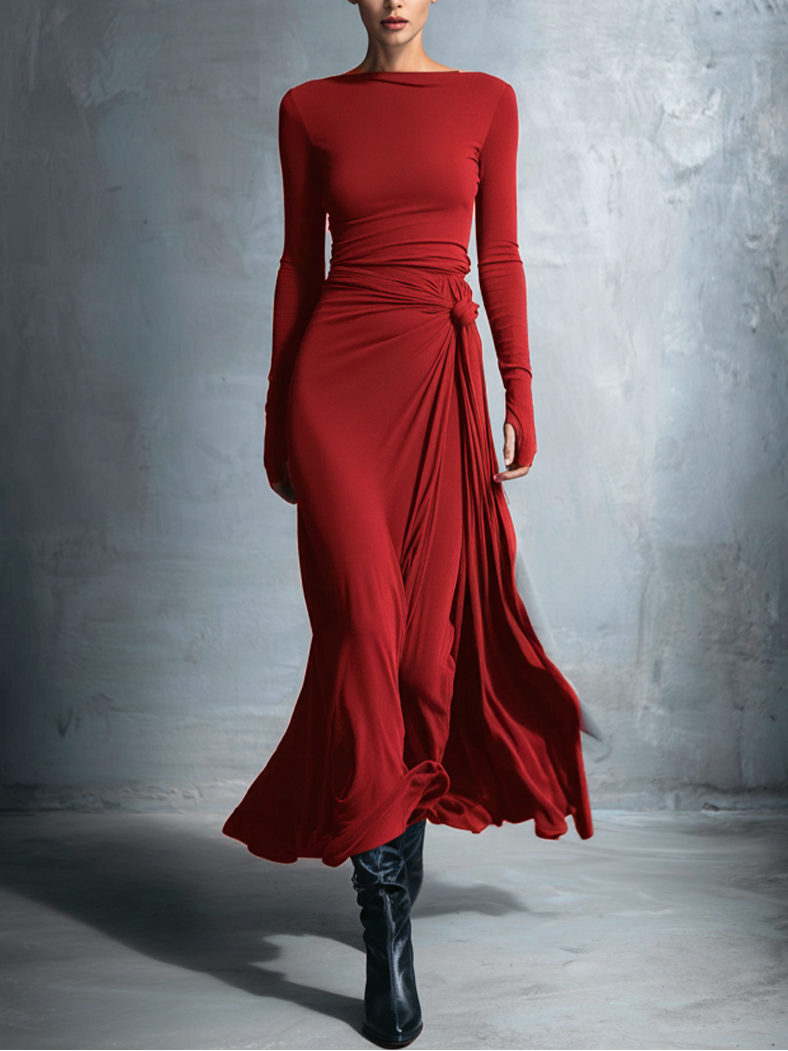 Vestido largo ajustado con nudo lateral
