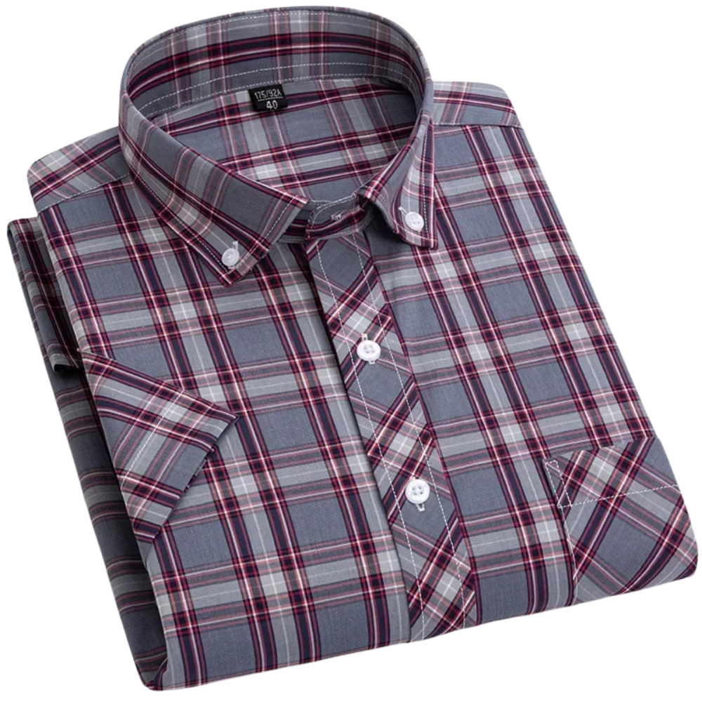 Camisa de algodón de manga corta a cuadros
