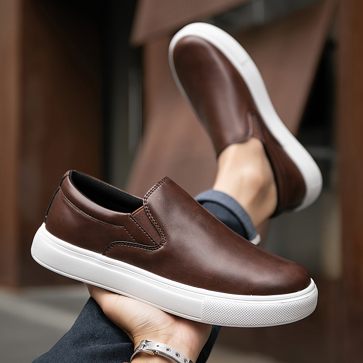 Zapatos casuales de cuero sin cordones