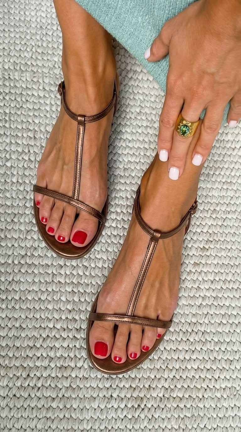 Sandalias Planas Doradas Minimalistas