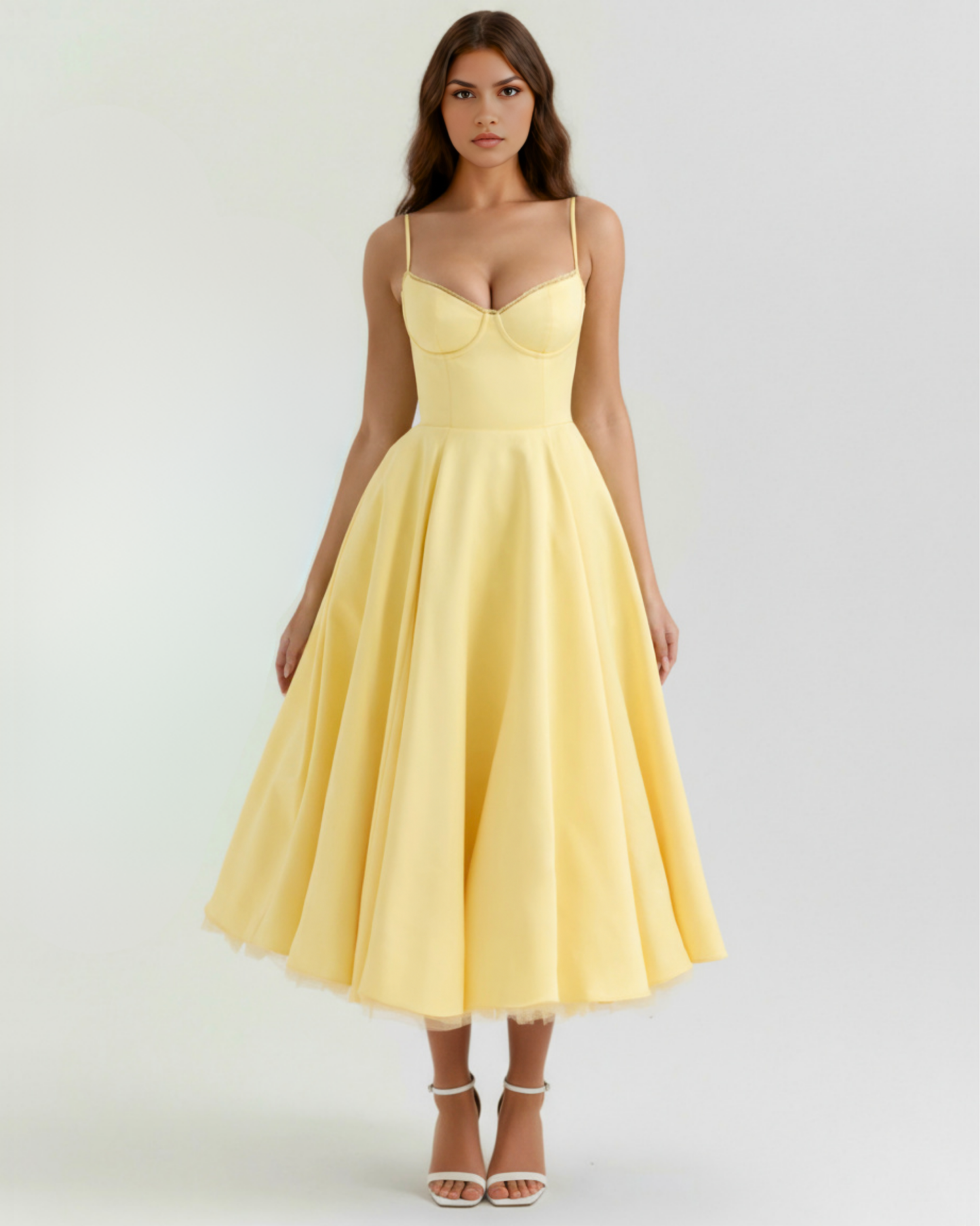 Vestido Midi Tul con Escote Corazón