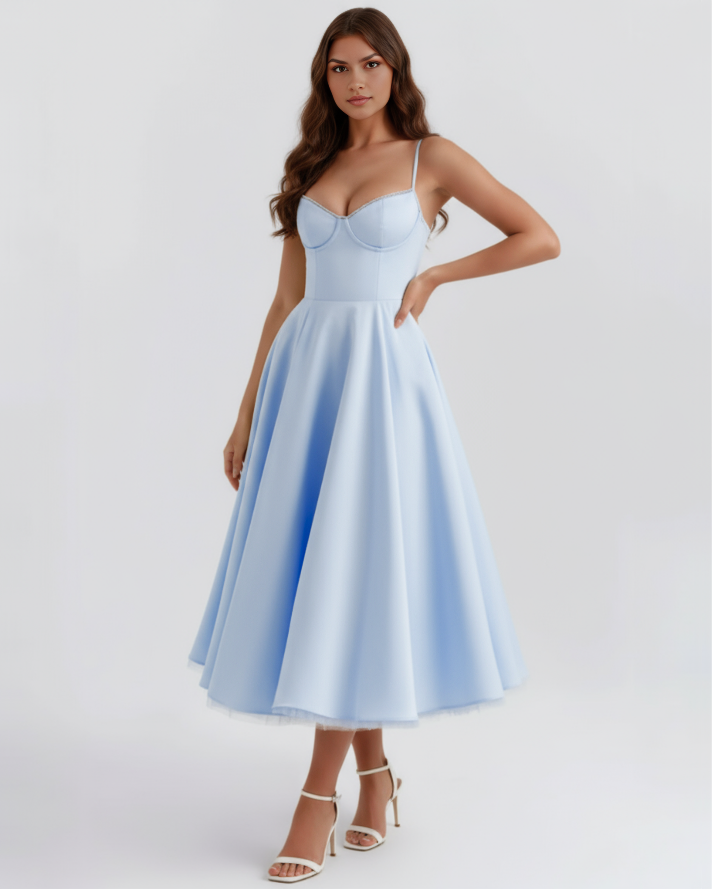 Vestido Midi Tul con Escote Corazón