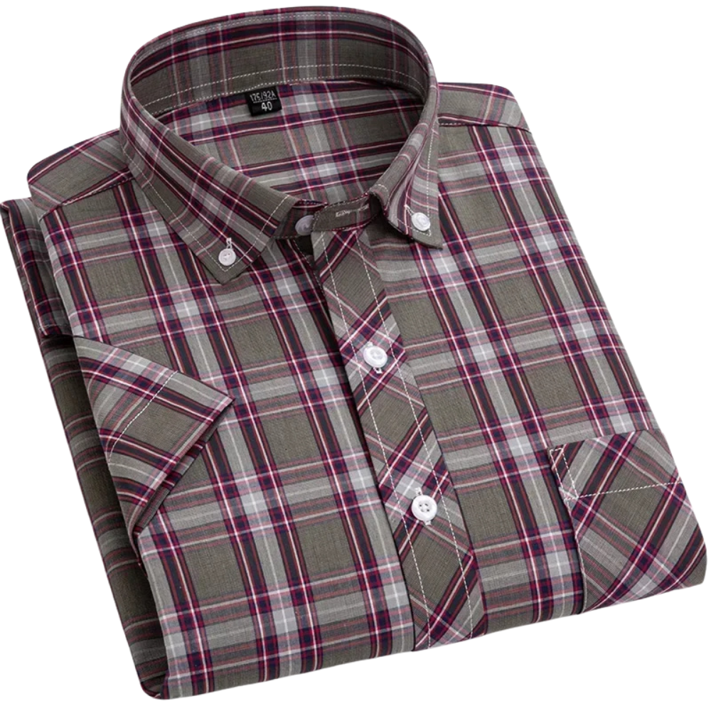 Camisa de algodón de manga corta a cuadros