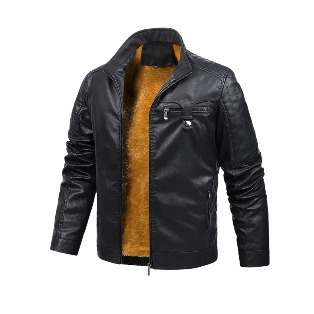 Chaqueta retro de piel con forro polar