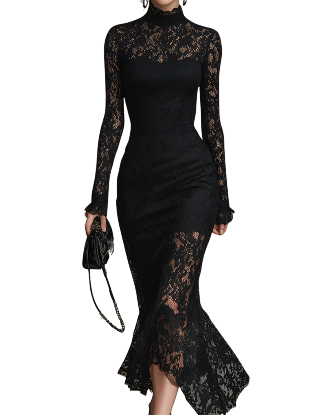 Vestido Largo de Encaje Negro