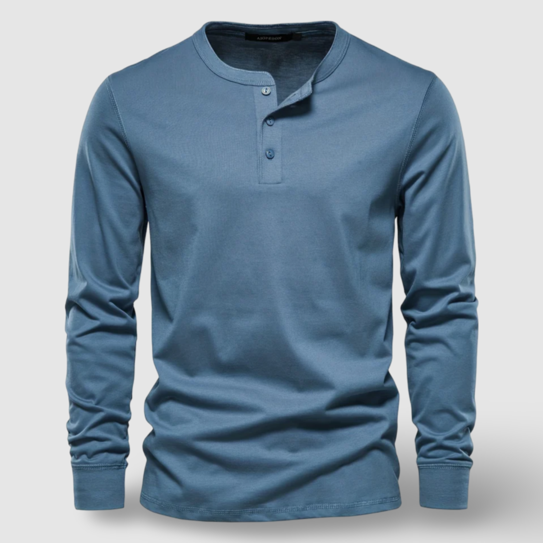 Elegante camiseta Henley de manga larga de algodón