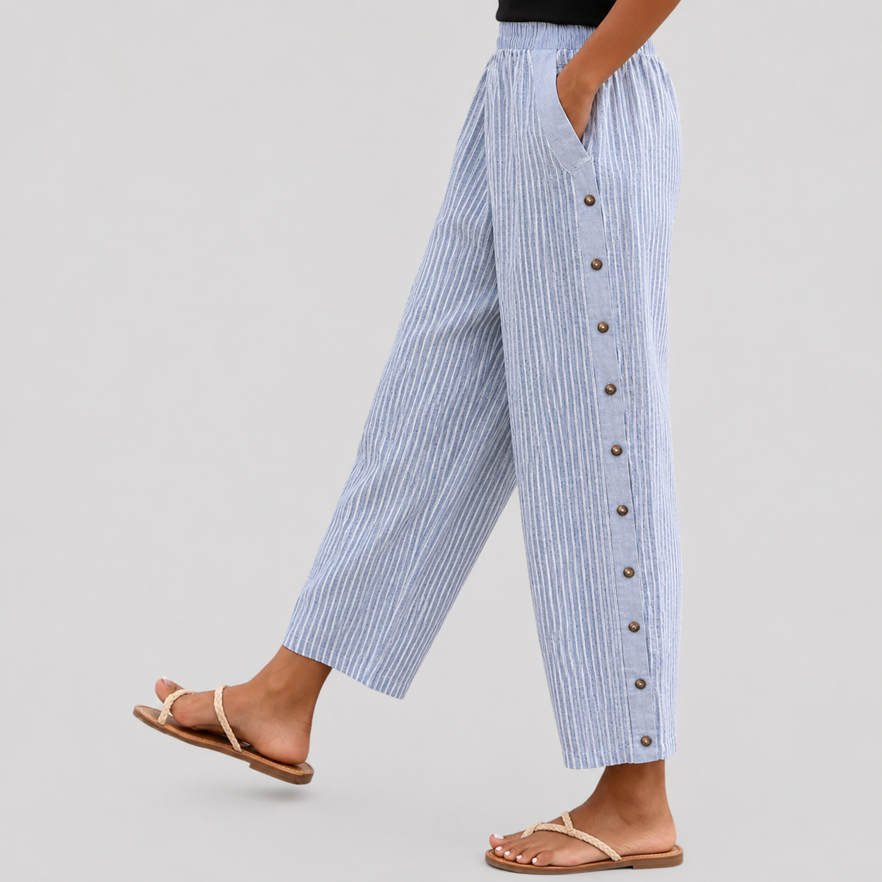 Linaya - Pantalones a Rayas con Botones