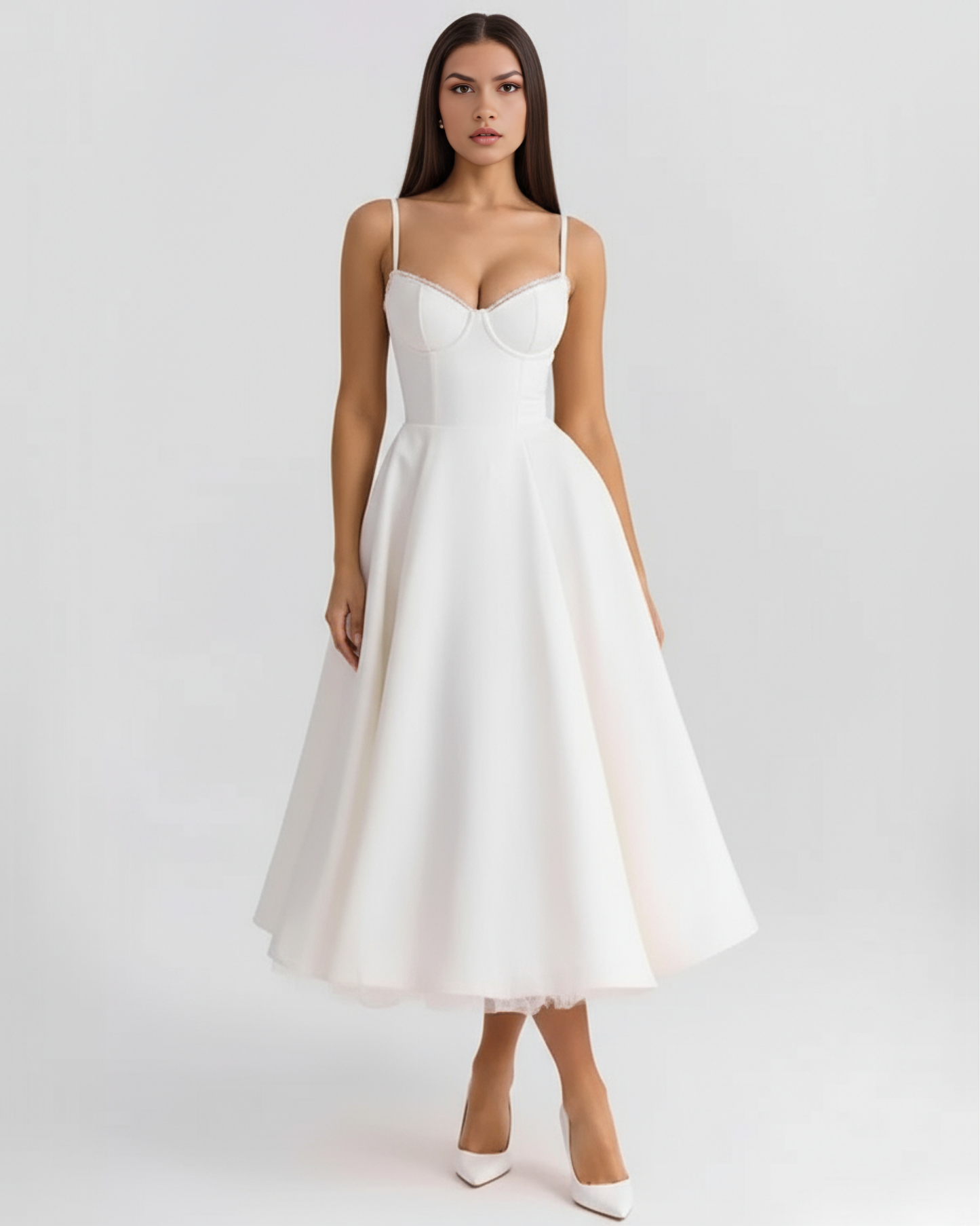 Vestido Midi Tul con Escote Corazón