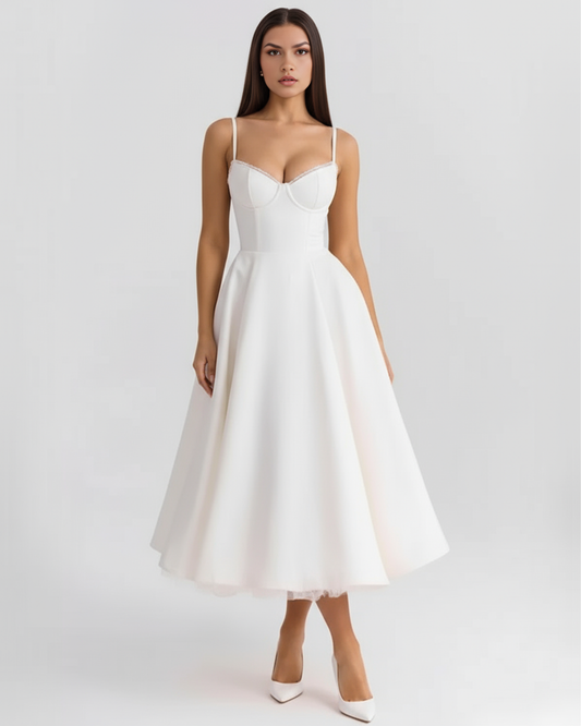 Vestido Midi Tul con Escote Corazón