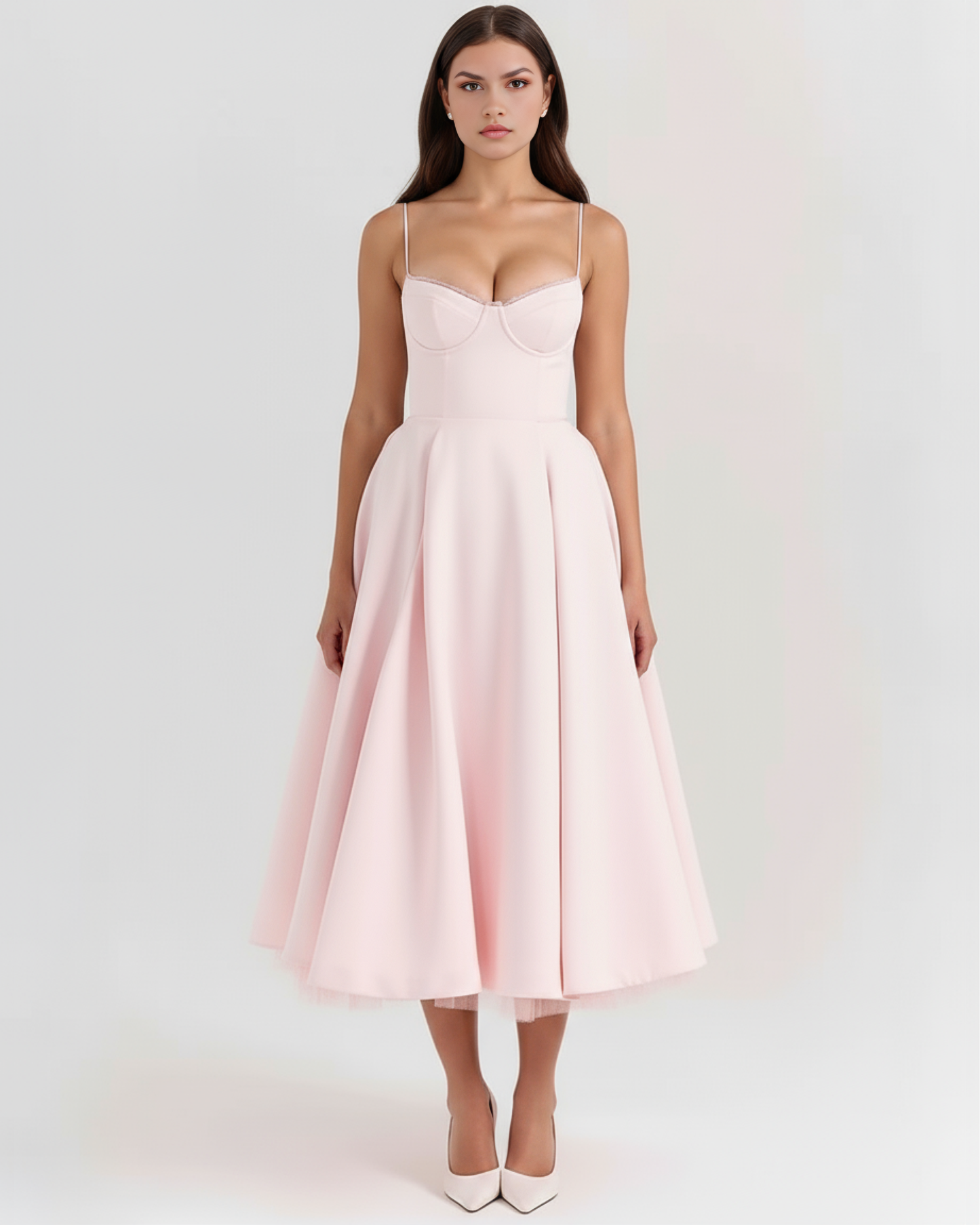 Vestido Midi Tul con Escote Corazón