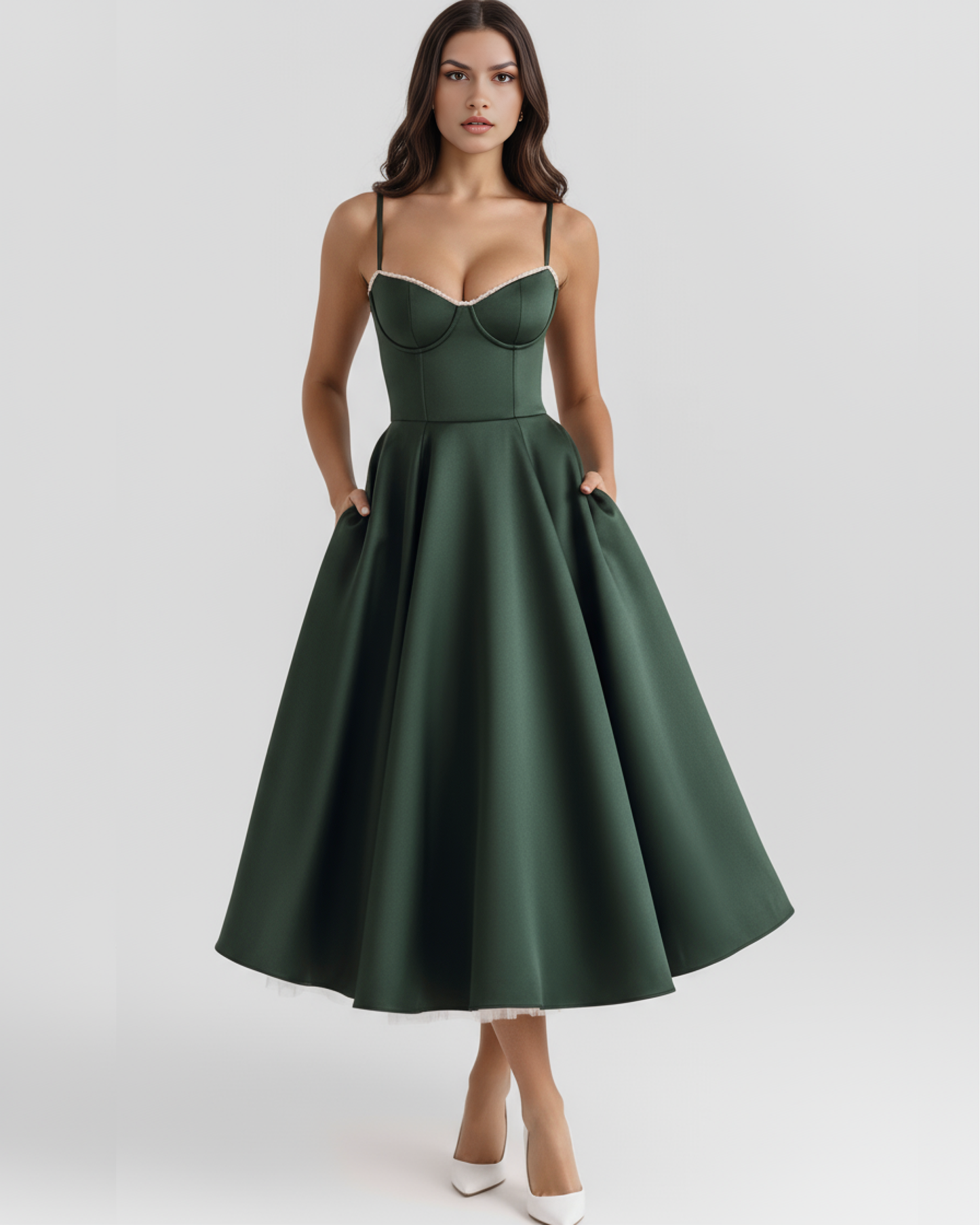 Vestido Midi Tul con Escote Corazón