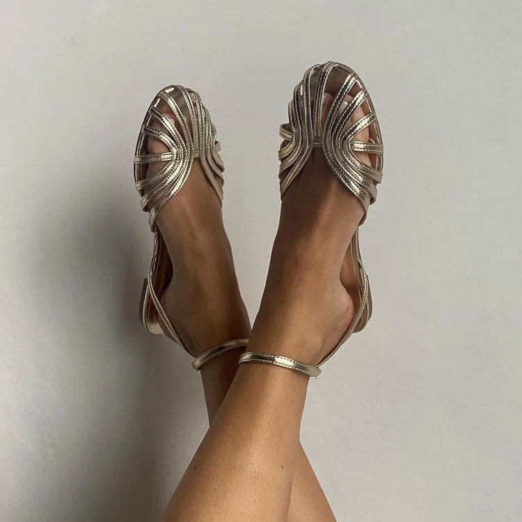 Sandalias Doradas con Tira al Tobillo