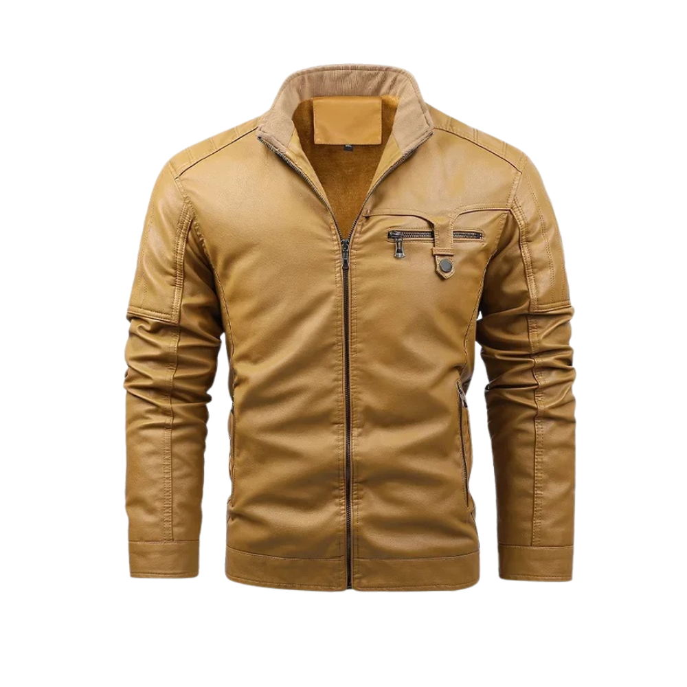 Chaqueta retro de piel con forro polar