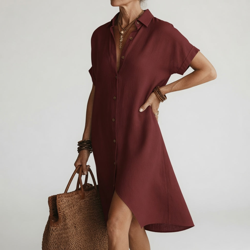 Timéa™ — Vestido camisero midi transpirable, elegancia parisina