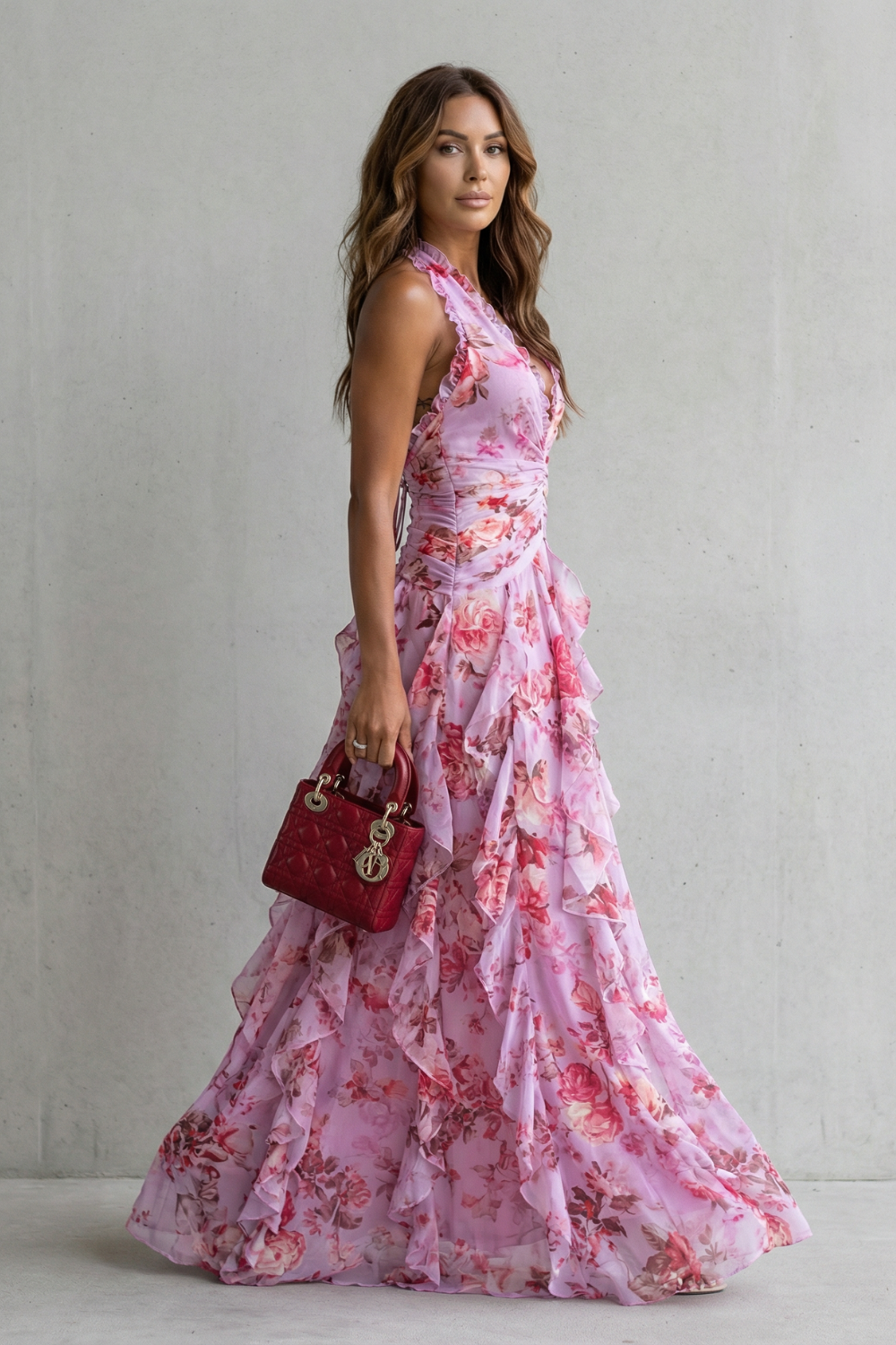 Vestido largo halter con caída fluida