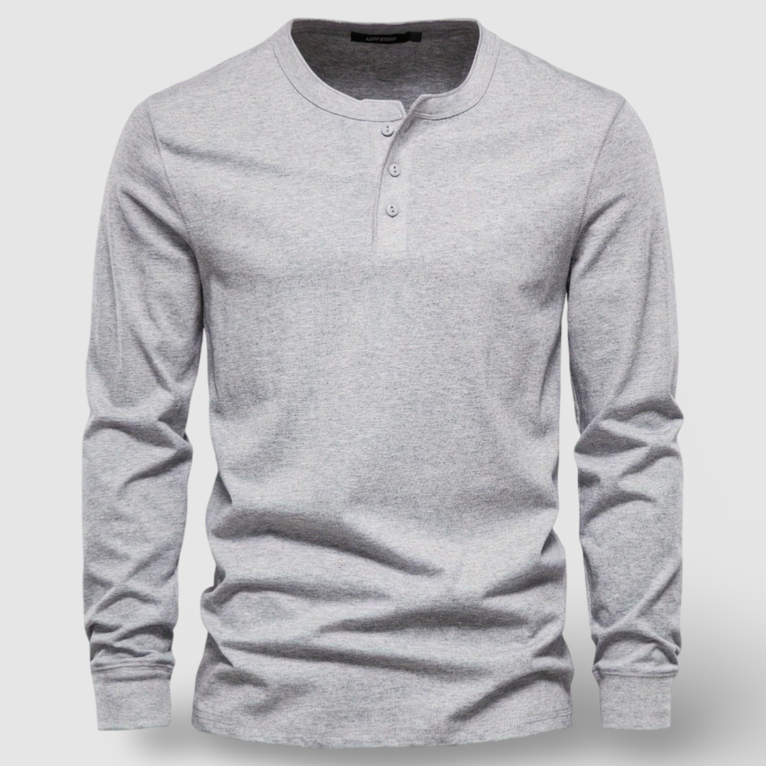 Elegante camiseta Henley de manga larga de algodón