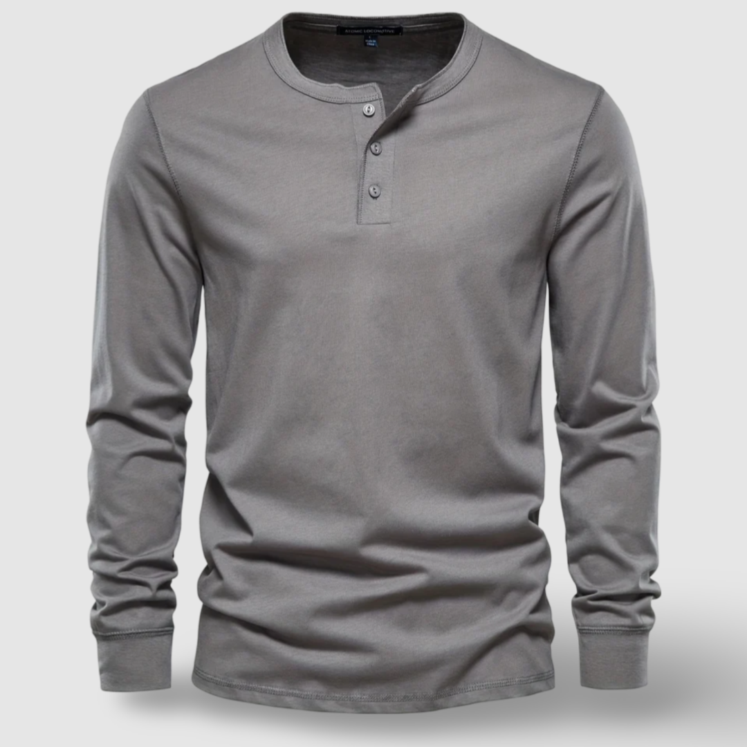 Elegante camiseta Henley de manga larga de algodón