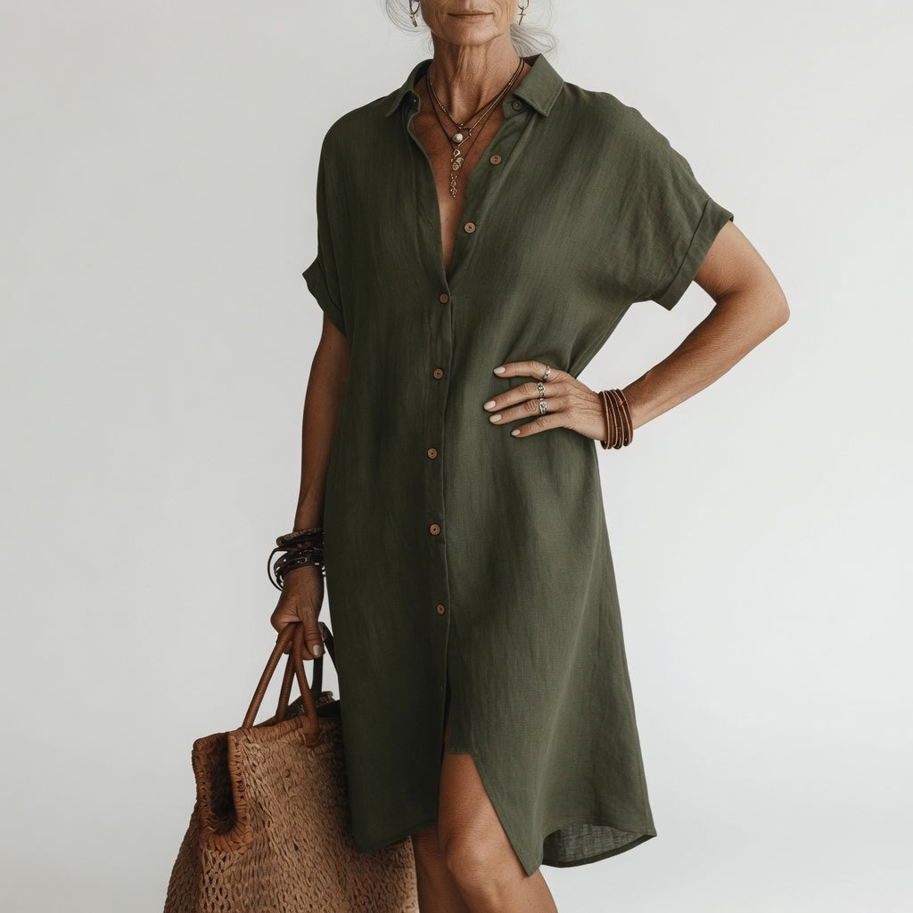 Timéa™ — Vestido camisero midi transpirable, elegancia parisina