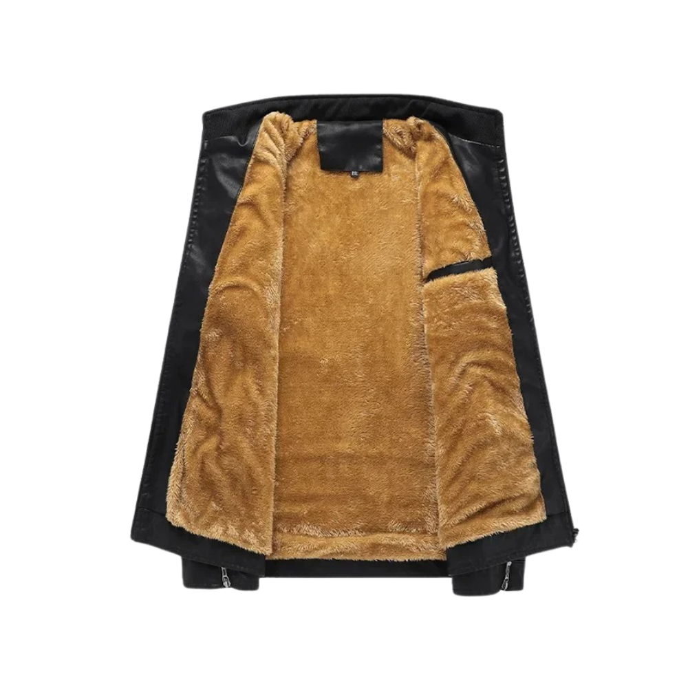 Chaqueta retro de piel con forro polar