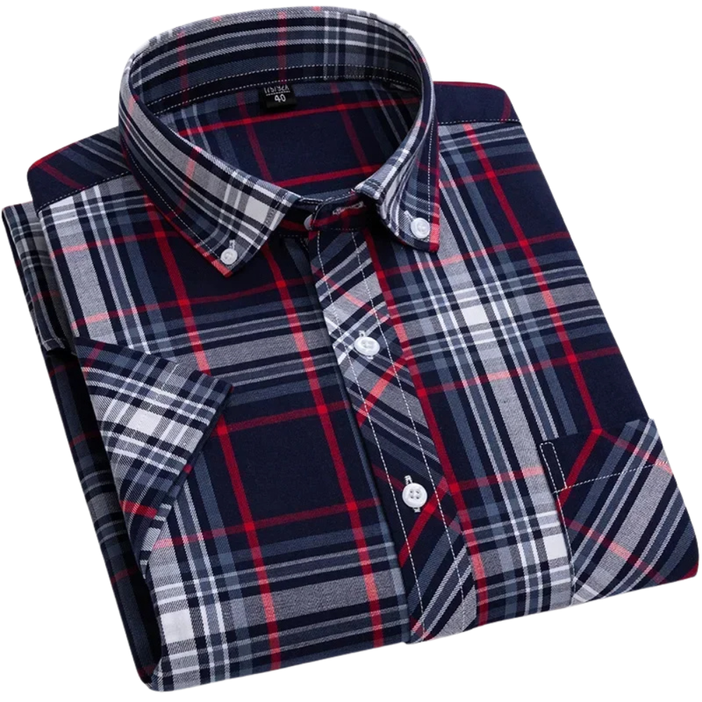 Camisa de algodón de manga corta a cuadros