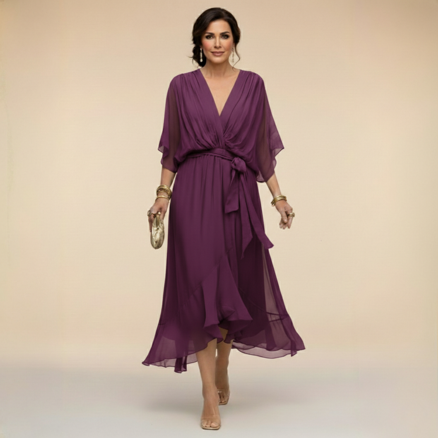 Vestido de chiffon con escote en V