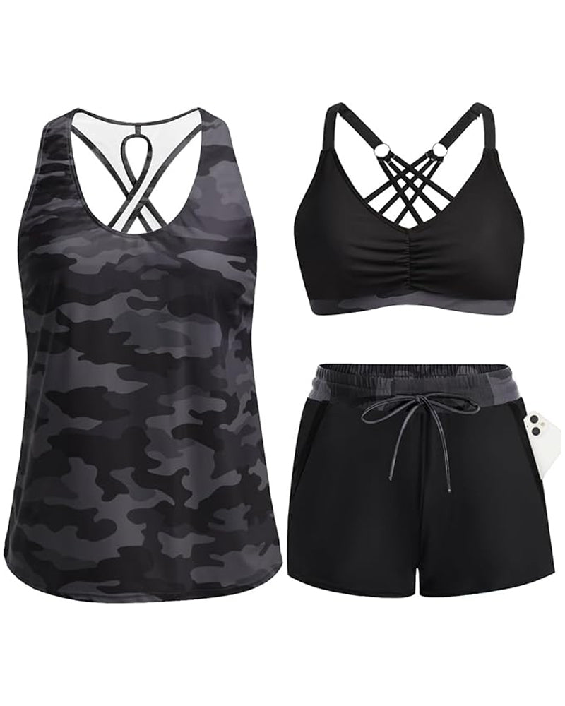 Maren | Conjunto de Tankini, Bikini y Pareo de Tres Piezas