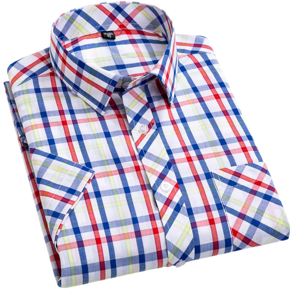 Camisa de algodón de manga corta a cuadros