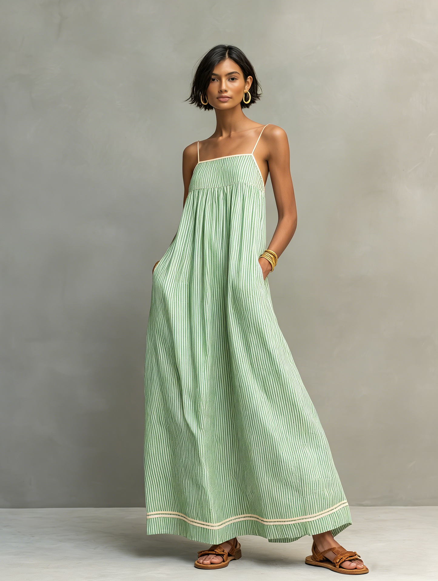 Vestido largo de rayas con tirantes finos