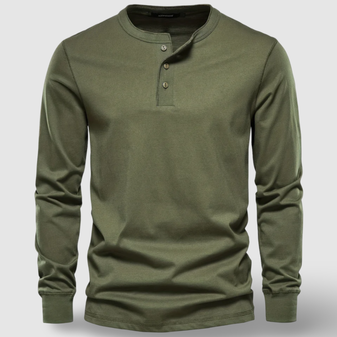 Elegante camiseta Henley de manga larga de algodón