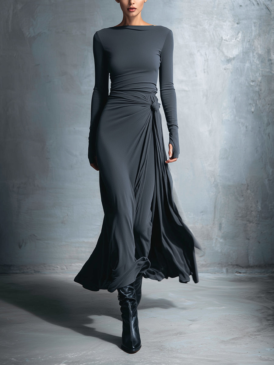 Vestido largo ajustado con nudo lateral