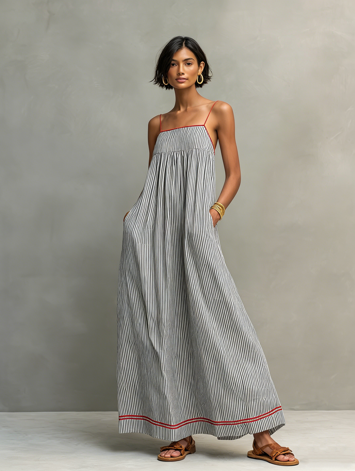 Vestido largo de rayas con tirantes finos