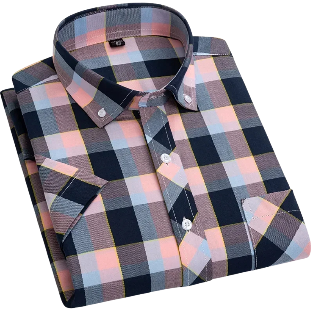 Camisa de algodón de manga corta a cuadros