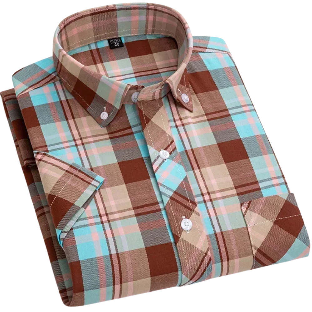 Camisa de algodón de manga corta a cuadros