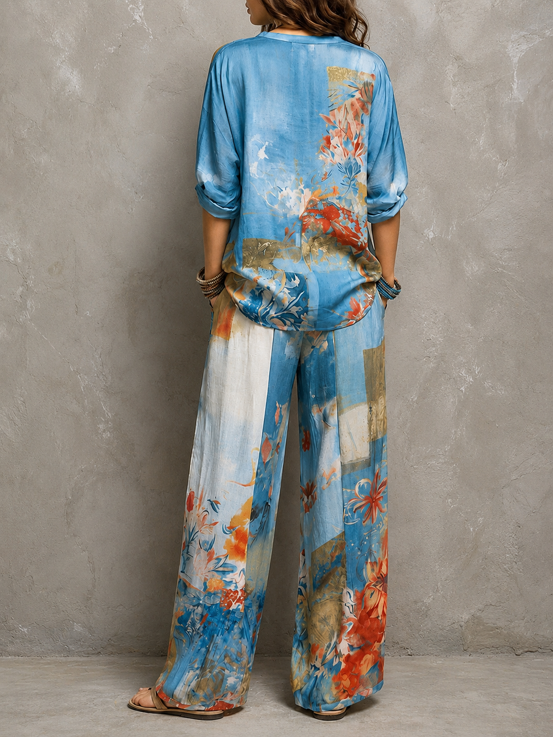 Conjunto floral de pantalón amplio